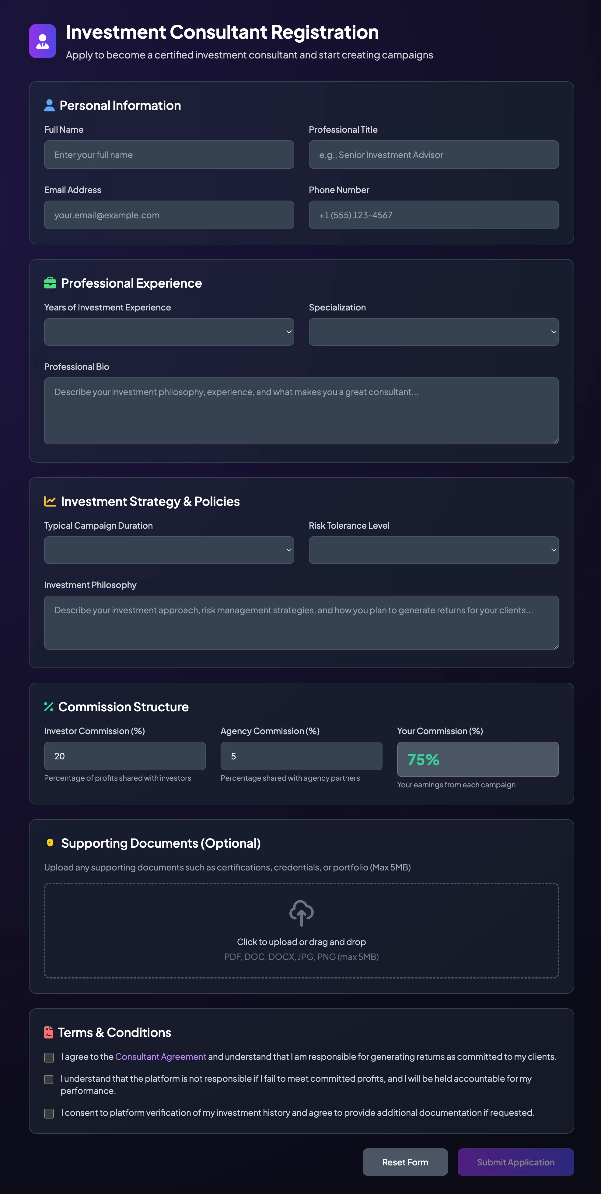Consultant Registration screen