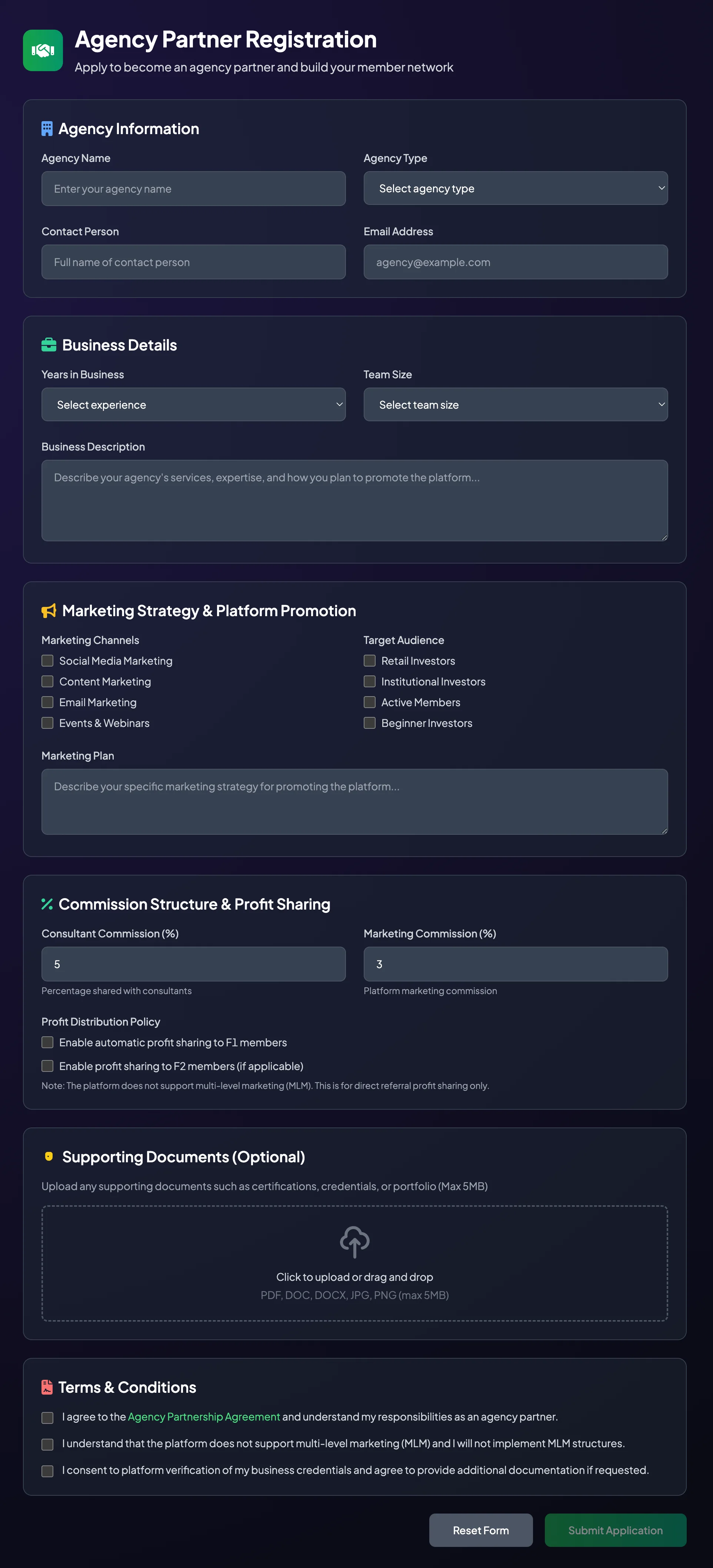 Agency Partner Registration screen