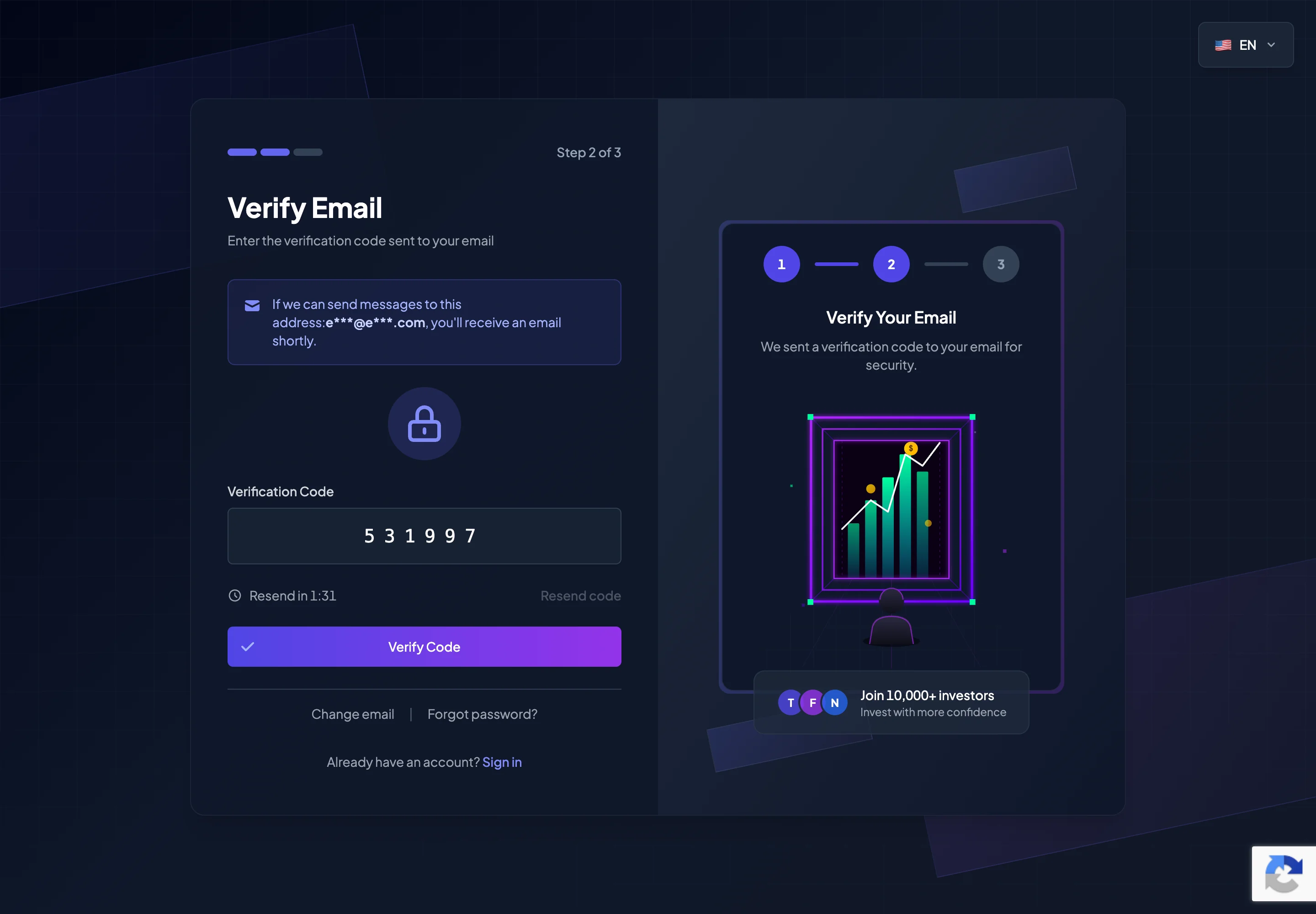 Email Verification Code screen during BrokerIG registration
