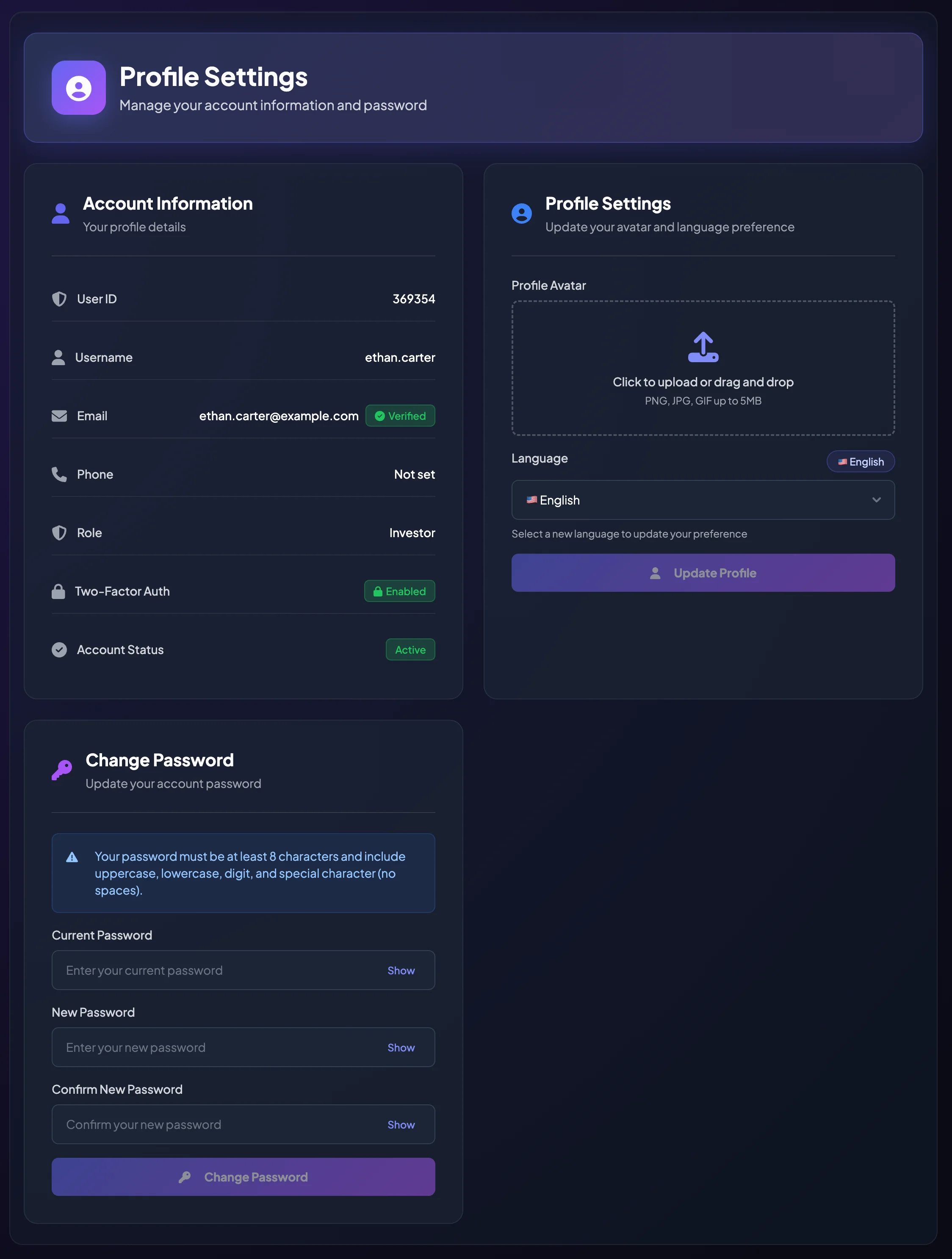 BrokerIG Personal Profile screen