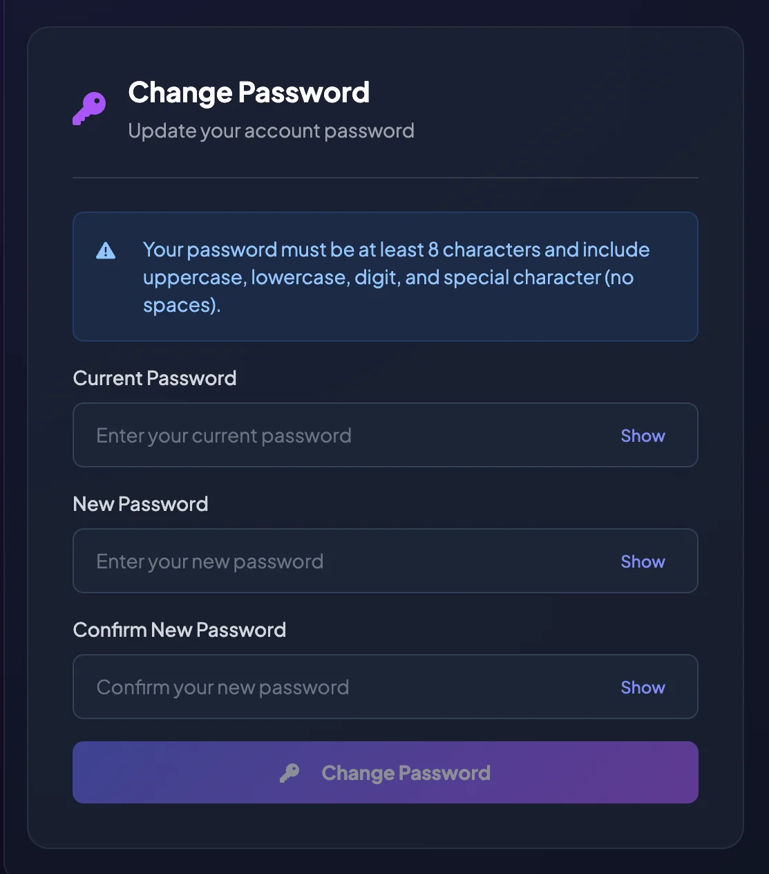 BrokerIG Change Password screen